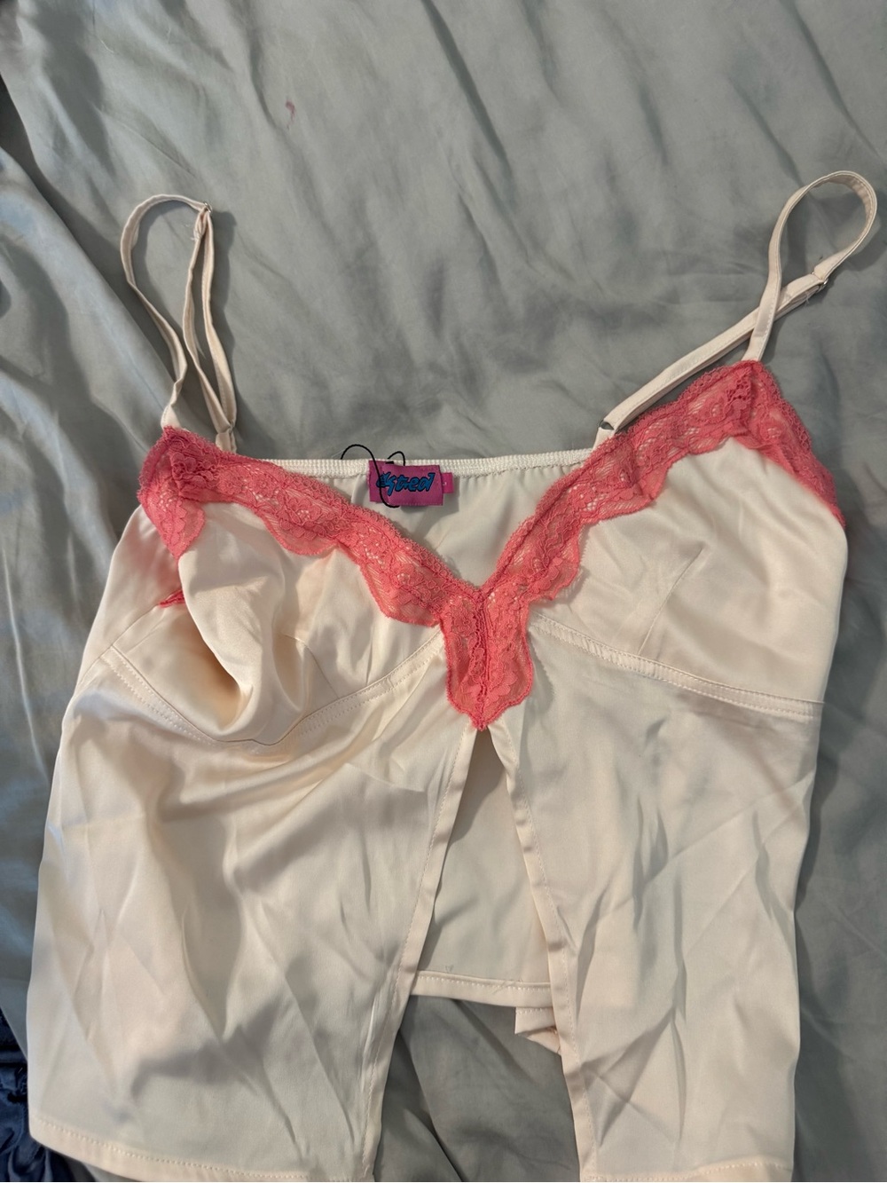 Edikted Cream Camisole with Coral Pink Lace Trim